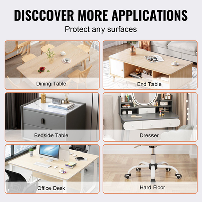 VEVOR Clear Protector Cover Table, 12&quot; x 24&quot;/306 x 614 mm Κάλυμμα τραπεζιού, Πλαστικό τραπεζομάντιλο PVC πάχους 1,5 mm, Αδιάβροχο προστατευτικό επιφάνειας εργασίας για γραφείο, τραπεζάκι σαλονιού, τραπέζι τραπεζαρίας