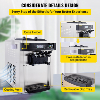 VEVOR Soft Ice Cream Machine 2200W Commercial Countertop Soft Ice Cream Machine 5,3 έως 7,4 γαλόνια ανά ώρα Παγωτομηχανή για εστιατόρια Μπαρ Καφετέριες Αρτοποιεία