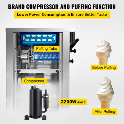 VEVOR Soft Ice Cream Machine 2200W Commercial Vertical Soft Ice Cream Machine 5,3 έως 7,4 γαλόνια ανά ώρα Παγωτομηχανή για εστιατόρια Μπαρ Καφετέριες Αρτοποιεία