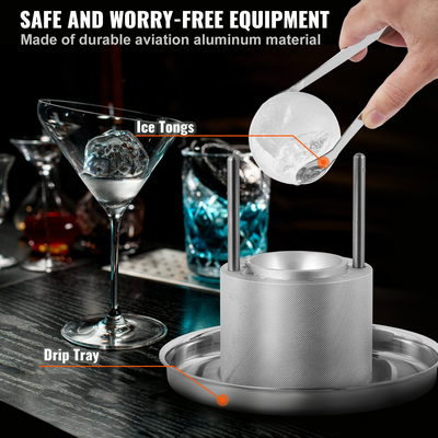 VEVOR Ice Ball Press, 2,4&quot; Ice Ball Maker, Aircraft Aloy Ice Ball Press Kit για 60mm Ice Sphere, Ice Press with Tong and Drip Tray, για Ουίσκι, Cocktail, Bourbon, Scot on Party &amp; Holiday, Ασημί