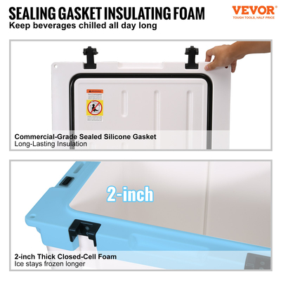 Φορητό ψυγείο VEVOR Insulated, 45 qt, Χωράει 45 δοχεία, Σκληρός ψύκτης συγκράτησης πάγου με λαβή βαρέως τύπου, κουτί μεσημεριανού γεύματος πάγου για κάμπινγκ, παραλία, πικνίκ, ταξίδια, εξωτερικούς χώρους, διατηρεί τον πάγο έως και 6 ημέρες