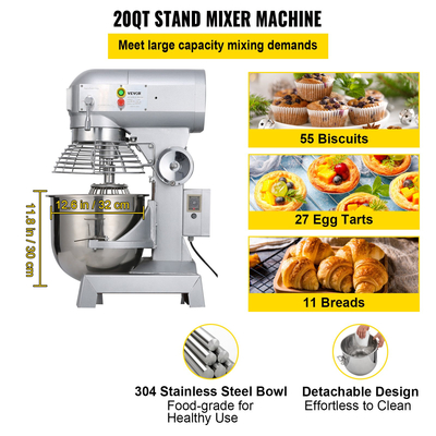 VEVOR Electric Food Mixer 20L Food Stand Mixer 500W Electric Dough Mixer Maker 220V Adjustable Commercial Mixer Grinder Εμπορική βάση Μίξερ για εμπορική χρήση κουζίνας
