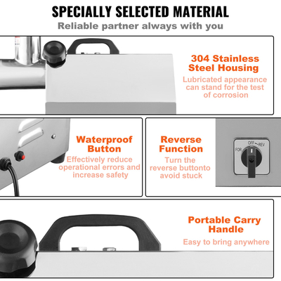 VEVOR Ηλεκτρικός Μύλος Κρέατος, χωρητικότητας 794 Lb/H, 1100W (6000W MAX) Βιομηχανική μηχανή κιμά με 2 λεπίδες, 3 πλάκες λείανσης, Sausagemaker &amp; Kubbe Kit 304 Stainless Steel Commercial Meat Grinder, ETL Lis