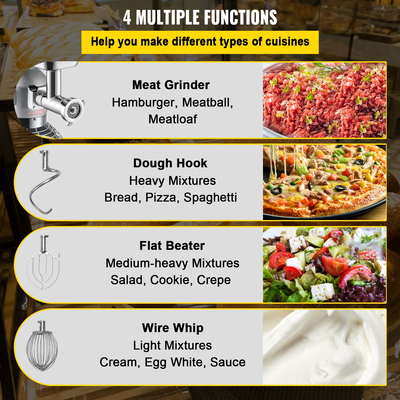 Μίξερ VEVOR Commercial Stand, Μπολ από ανοξείδωτο ατσάλι 20 Qt, 1100W 2 σε 1 Πολυλειτουργικό ηλεκτρικό μίξερ τροφίμων με μηχανή κοπής κρέατος &amp; 3 ταχύτητες, Περιλαμβάνεται χτυπητήρι με γάντζο ζύμης, ιδανικό για πιτσαρία αρτοποιίας