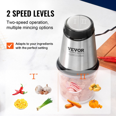 VEVOR Electric Food Chopper Επεξεργαστής φαγητού 2,5 φλιτζάνι γυάλινο μπολ Μίξερ κρεατομηχανής