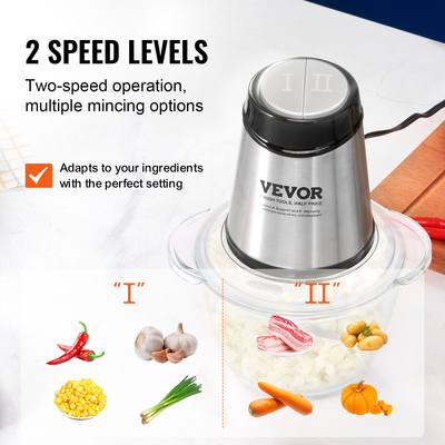 VEVOR Electric Food Chopper Επεξεργαστής φαγητού 5 φλιτζάνια γυάλινο μπολ Μίξερ κρεατομηχανής