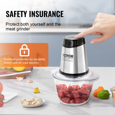 VEVOR Electric Food Chopper Επεξεργαστής φαγητού 5 φλιτζάνια γυάλινο μπολ Μίξερ κρεατομηχανής