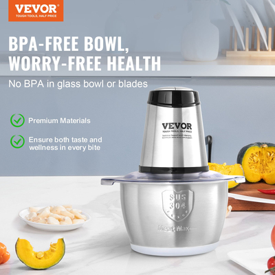 VEVOR Electric Food Chopper Processor 8 Cup Μπολ από ανοξείδωτο ατσάλι Μηχανή κρέατος