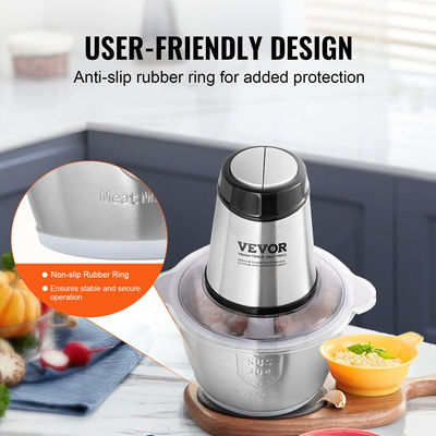 VEVOR Electric Food Chopper Processor 8 Cup Μπολ από ανοξείδωτο ατσάλι Μηχανή κρέατος