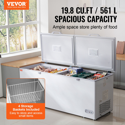 VEVOR Chest Freezer 19,8 cu.ft / 561 L Μεγάλη κατάψυξη &amp; 4 αφαιρούμενα καλάθια