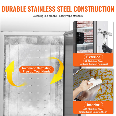 Επαγγελματικός καταψύκτης VEVOR 20,12 Cu.ft, Reach In όρθιος καταψύκτης μονή πόρτα, αυτόματη απόψυξη από ανοξείδωτο ατσάλι με 3 ρυθμιζόμενα ράφια, έλεγχος θερμοκρασίας από -13 έως 5℉ και 4 τροχούς