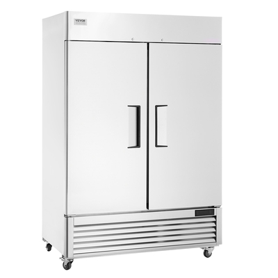 Επαγγελματικό Ψυγείο VEVOR 38,83 Cu.ft, Reach In όρθιο ψυγείο με 2 πόρτες, αυτόματη απόψυξη από ανοξείδωτο ατσάλι Reach-in ψυγείο με 6 ράφια, έλεγχο θερμοκρασίας 28,4 έως 46,4 ° F και 4 τροχούς