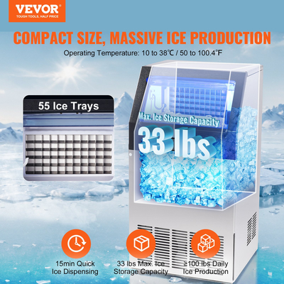 VEVOR Commercial Ice Maker Ανεξάρτητη Μηχανή Ντουλάπας 45 kg/24H 55 παγάκια