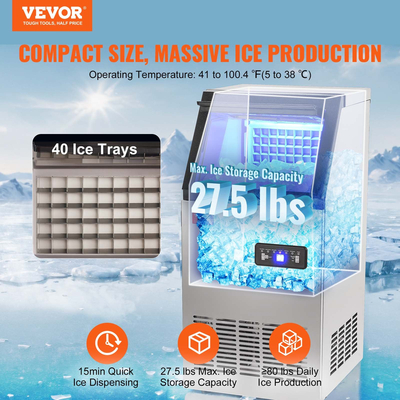 VEVOR Commercial Ice Maker Ανεξάρτητη Μηχανή Ντουλάπας 38kg/24H 40 Ice Cubes