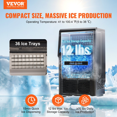 VEVOR Commercial Ice Maker Ανεξάρτητη Μηχανή Ντουλάπας 70lbs/24H 36 Ice Cubes