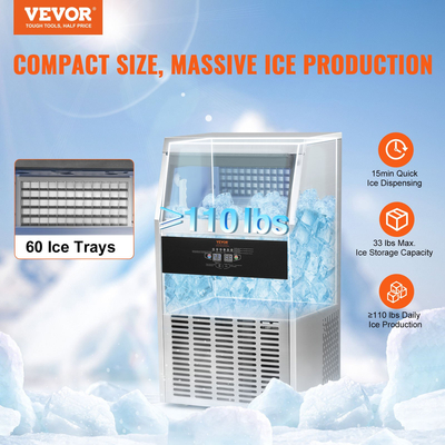 VEVOR Commercial Ice Maker Ανεξάρτητη Μηχανή Ντουλάπας 110lbs/24H 60 Ice Cubes