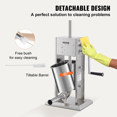 VEVOR Χειροκίνητο Λουκάνικο Γεμίσματος, Χωρητικότητα 5LBS/3L, Κατακόρυφο λουκάνικο από ανοξείδωτο χάλυβα δύο ταχυτήτων 304, Μηχάνημα πλήρωσης λουκάνικων με 4 σωλήνες γέμισης, βάση αναρρόφησης για οικιακή ή εμπορική χρήση