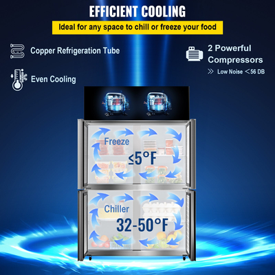 VEVOR Commercial Reach-in Ψυγείο, 4 πόρτες όρθια ψυγείο ποτών, 27,5 Cu.Ft Side by Side, Ψυγεία εμπόρων από ανοξείδωτο χάλυβα, Ψυγείο Business Food για σνακ και ποτά, Ασημί