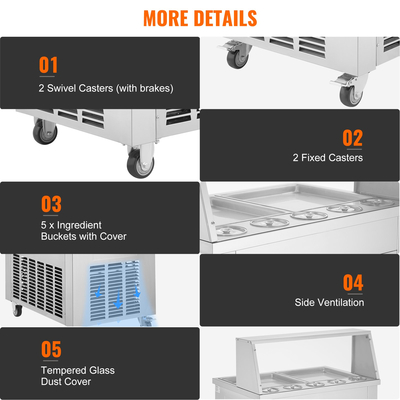 VEVOR Fried Ice Cream Roll Machine Rolled Ice Cream Maker 13,8x13,8 ιντσών 2 τηγάνια