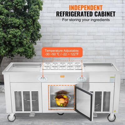 VEVOR Fried Ice Cream Roll Machine Rolled Ice Cream Maker 17,7x17,7 ιντσών 2 τηγάνια