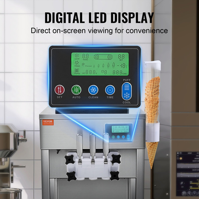 Εμπορική μηχανή παγωτού VEVOR Soft Serve 20L/H Απόδοση 3 Γεύσεων Πάγκος