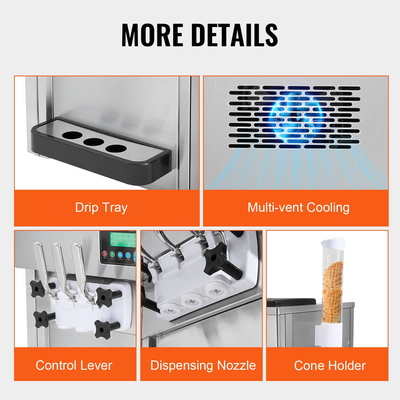 Εμπορική μηχανή παγωτού VEVOR Soft Serve 20L/H Απόδοση 3 Γεύσεων Πάγκος