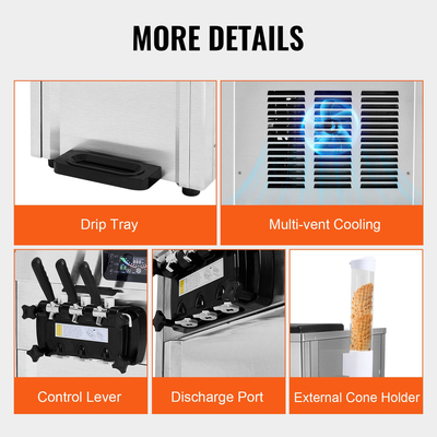 VEVOR Commercial Soft Serve Ice Cream Maker 18-28 L/H Yield 3-Flavor