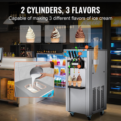 VEVOR Commercial Soft Serve Ice Cream Maker 21-31 L/H Yield 3-Flavor