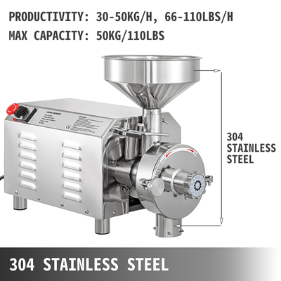 Εμπορική μηχανή λείανσης VEVOR για κόκκους 2,2kw, Ηλεκτρικός μύλος κόκκων 30-50kg/h, Μηχανή λείανσης σε σκόνη χωρητικότητας 50kg, Μηχανή σε σκόνη από ανοξείδωτο ατσάλι, για ξηρούς κόκκους με μπαχαρικά σόγιας