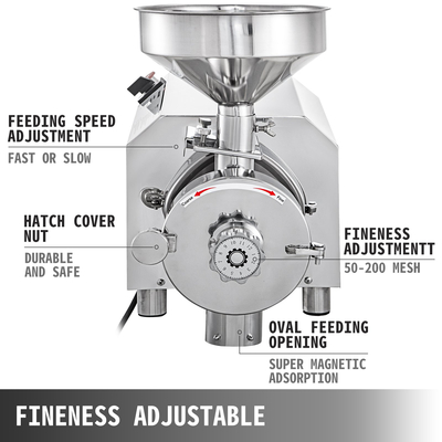 Εμπορική μηχανή λείανσης VEVOR για κόκκους 2,2kw, Ηλεκτρικός μύλος κόκκων 30-50kg/h, Μηχανή λείανσης σε σκόνη χωρητικότητας 50kg, Μηχανή σε σκόνη από ανοξείδωτο ατσάλι, για ξηρούς κόκκους με μπαχαρικά σόγιας