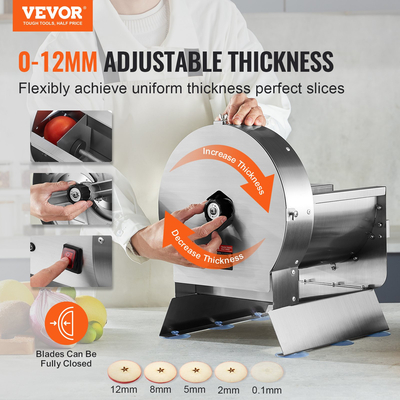 VEVOR Electric Vegetable Slicer, 0-0,5&quot;/0-12mm Thickness Adjustable Commercial Slicer Machine, Μετατρέψιμο σε χειροκίνητο, Μηχάνημα κοπής τροφίμων από ανοξείδωτο χάλυβα, για πατάτες, λεμόνι, ντομάτα, μήλο
