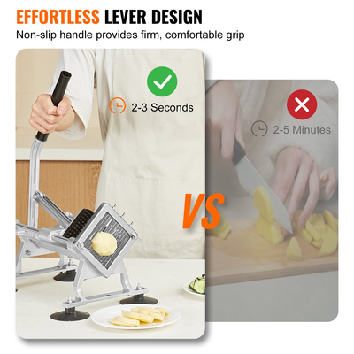 Εμπορικός τεμαχιστής λαχανικών VEVOR, 1/4 ιντσών Κόφτης φρούτων, Μηχάνημα κοπής λαχανικών από ανοξείδωτο χάλυβα και κράμα αλουμινίου, Χειροκίνητος τεμαχιστής με αντιολισθητικά πόδια, για ραπανάκια, κρεμμύδια, πατάτες, λεμόνια