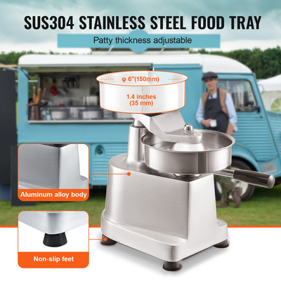 Εμπορική μηχανή μπιφτέκι για μπιφτέκια VEVOR, Μηχάνημα μπιφτέκι για χάμπουργκερ 150 mm/6 ιντσών, Μηχάνημα πρέσας για μπολ μπιφτέκι από ανοξείδωτο ατσάλι βαρέως τύπου τροφίμων, Επεξεργαστής μορφοποίησης κρέατος κουζίνας με χαρτιά μπιφτέκι 1000 τμχ.
