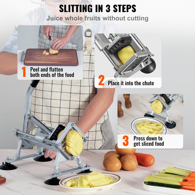 Κόφτης τηγανιτών VEVOR, Κόφτης πατάτας με λεπίδες από ανοξείδωτο χάλυβα 1/2 ίντσας και 3/8 ιντσών, Χειροκίνητος κόφτης πατάτας με βεντούζες, Εξαιρετικός για πατάτες, τηγανιτές πατάτες, αγγούρι, λαχανικά, καρότο