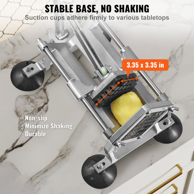 Κόφτης τηγανιτών VEVOR, Κόφτης πατάτας με λεπίδες από ανοξείδωτο χάλυβα 1/2 ίντσας και 3/8 ιντσών, Χειροκίνητος κόφτης πατάτας με βεντούζες, Εξαιρετικός για πατάτες, τηγανιτές πατάτες, αγγούρι, λαχανικά, καρότο