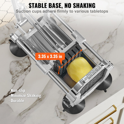 Κόφτης τηγανιτών VEVOR, Κόφτης πατάτας με λεπίδες από ανοξείδωτο χάλυβα 1/2 ιντσών και 3/8 ιντσών, Χειροκίνητος κόφτης πατάτας με βεντούζες, Εξαιρετικός για πατάτες, τηγανιτές πατάτες, αγγούρι, λαχανικά, καρότο