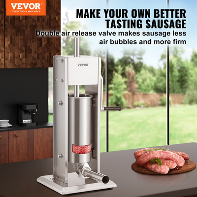VEVOR Manual Sausage Stuffer, χωρητικότητας 8LBS/5L, Two Speed 304 Stainless Steel Vertical Sausage Stuff, Μηχανή Γέμισης Λουκάνικων με 4 Σωληνάρια Γέμισης, Βάση Αναρρόφησης για Οικιακή ή Εμπορική Χρήση