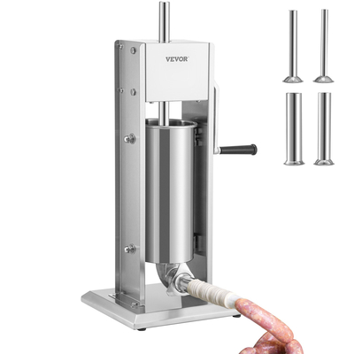 VEVOR Manual Sausage Stuffer, χωρητικότητας 8LBS/5L, Two Speed 304 Stainless Steel Vertical Sausage Stuff, Μηχανή Γέμισης Λουκάνικων με 4 Σωληνάρια Γέμισης, Βάση Αναρρόφησης για Οικιακή ή Εμπορική Χρήση