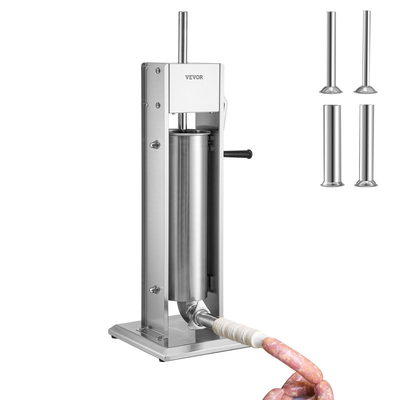 VEVOR Manual Sausage Stuffer, χωρητικότητας 11LBS/7L, Two Speed 304 Stainless Steel Vertical Sausage Stuff, Μηχανή Γέμισης Λουκάνικων με 4 Σωλήνες Γέμισης, Βάση Αναρρόφησης για Οικιακή ή Εμπορική Χρήση