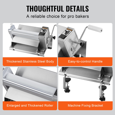 Μηχανή χειροκίνητου φύλλου ζύμης VEVOR Μηχάνημα πρέσας με ρολό ζύμης Max 1/2&quot;.