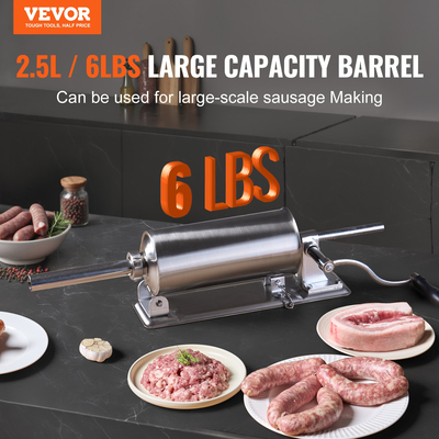 VEVOR Manual Sausage Stuffer 2,5L Horizontal Sausage Machine 201 Stainless Steel