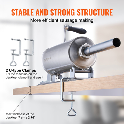 VEVOR Manual Sausage Stuffer 2,5L Horizontal Sausage Machine 201 Stainless Steel