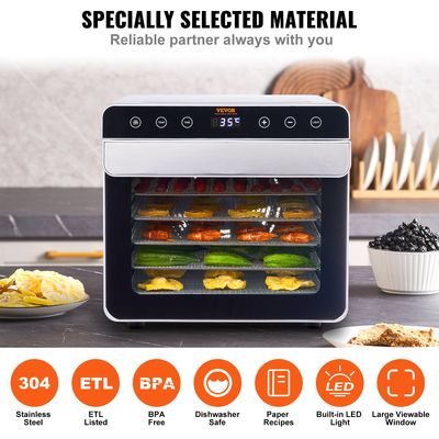 Μηχάνημα αφυδάτωσης τροφίμων VEVOR 6 δίσκοι από ανοξείδωτο ατσάλι 700W Ξήρανση φρούτων