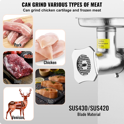 VEVOR Εμπορική ηλεκτρική μηχανή κρέατος 9,2 λίβρες/λεπτό Κουζίνα παρασκευής λουκάνικων