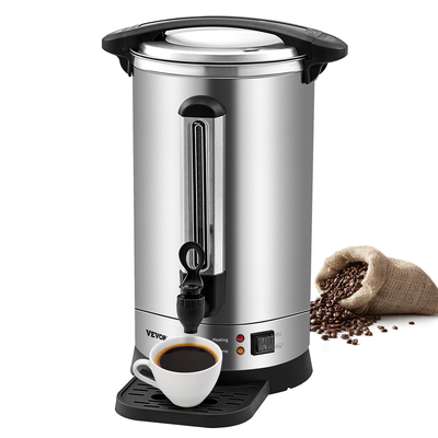 VEVOR Commercial Coffee Urn, 65 φλιτζάνια από ανοξείδωτο χάλυβα, μεγάλος διανομέας καφέ, 1500W 220V ηλεκτρική καφετιέρα για γρήγορη παρασκευή, δοχείο ζεστού νερού με αποσπώμενο καλώδιο ρεύματος για εύκολο καθάρισμα, ασημί