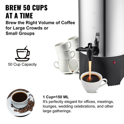 VEVOR Commercial Coffee Urn 50 Cup Dispenser Coffee Dispenser Fast Brew από ανοξείδωτο χάλυβα