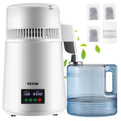 VEVOR 4L Water Distiller 1L/H Αποσταγμένου νερού Οθόνη χρονισμού &amp; θερμοκρασίας Λευκό