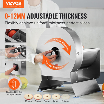 VEVOR Electric Vegetable Slicer, 0-0,5&quot;/0-12mm Πάχος Εμπορική μηχανή κοπής, μετατρέψιμο σε χειροκίνητο, μηχανή κοπής τροφίμων από ανοξείδωτο χάλυβα, μεγάλη θύρα τροφοδοσίας για πατάτα, ντομάτα