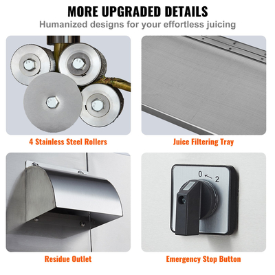 VEVOR 800W Ηλεκτρικός αποχυμωτής ζαχαροκάλαμου 661LBS/H Έξοδος 4 Ρολά 2,4&quot; Μεγάλη είσοδος