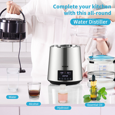 VEVOR 4L Water Distiller 1,5L/H Αποσταγμένο Νερό Χρονισμός Dual-Temp Ασημί